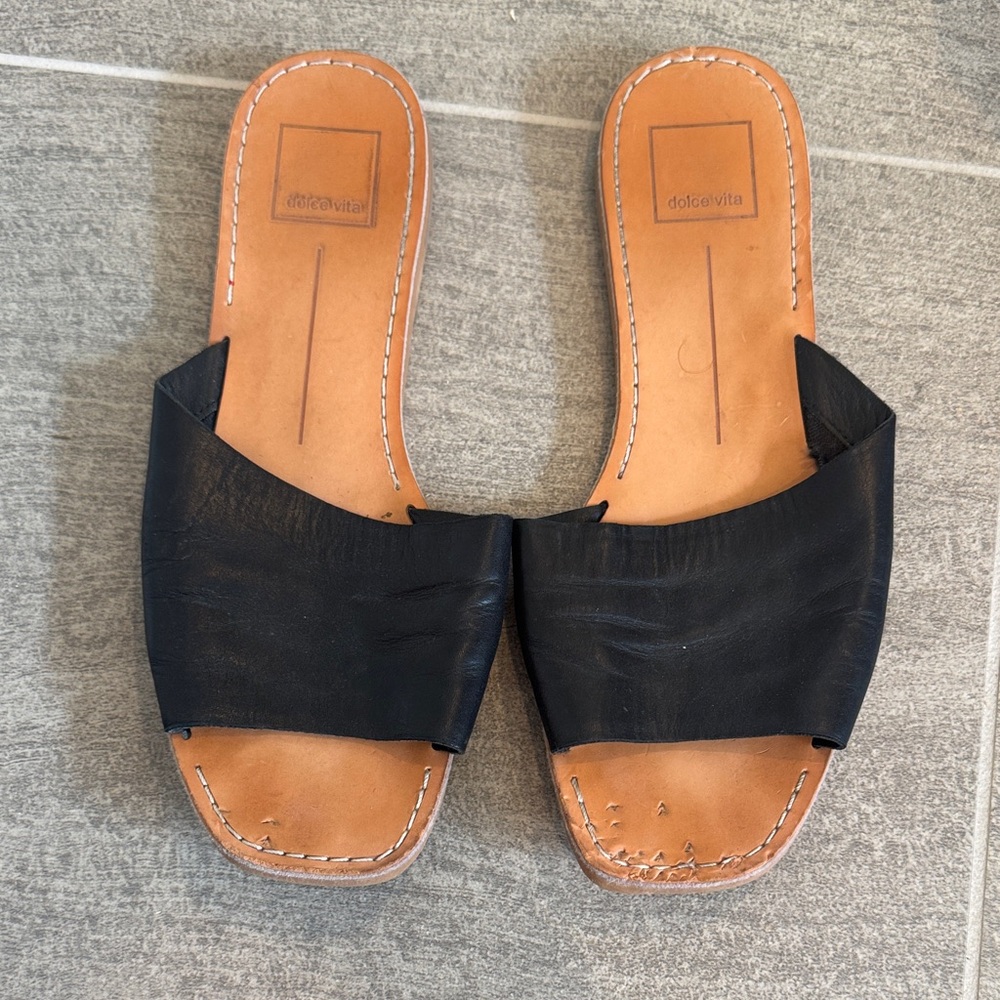 Dolce Vita Black Leather Slide Sandals